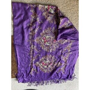 Vintage  Shawl Scarf Sheer Purple Embellished Large 70” Vintage